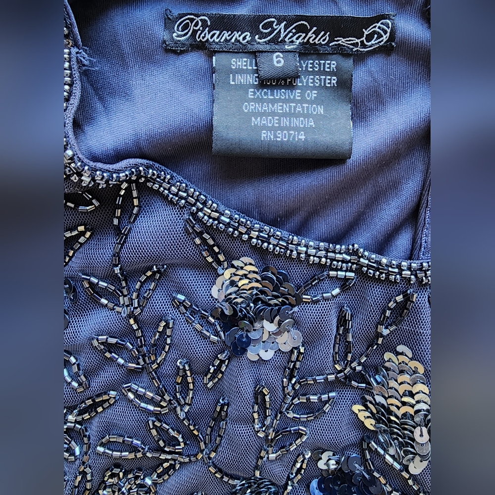 Size 6 -Pisarro Nights Elegant Beaded Gloral Embellished Grey Evening Gown Dress - Picture 7 of 9